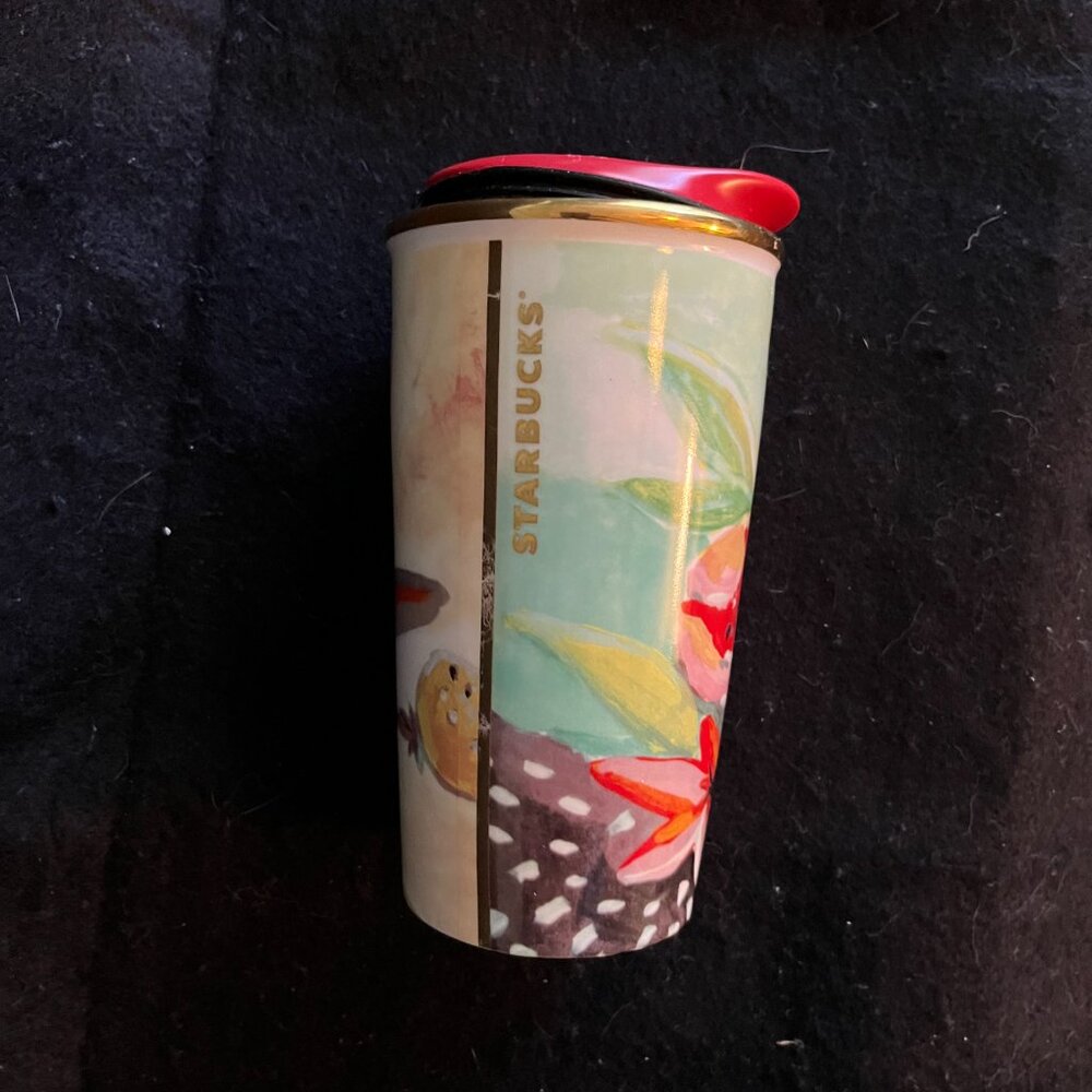 Starbucks Floral Ceramic Cup Tumbler W/Lid - Picture 2 of 7